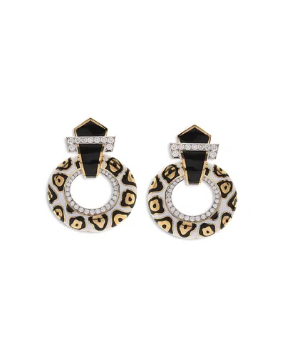 David Webb Diamond Leopard Spot Doorknocker Earrings In 18k Yellow Gold & Platinum In Black