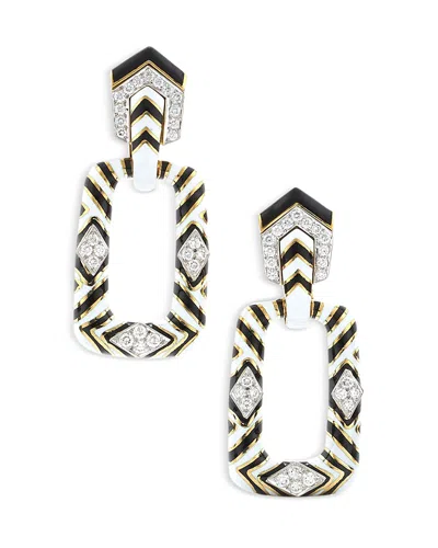 David Webb 18k Yellow Gold & Platinum Manhattan Minimalism Diamond & Enamel Striped Rectangular Drop Earrings In Multi