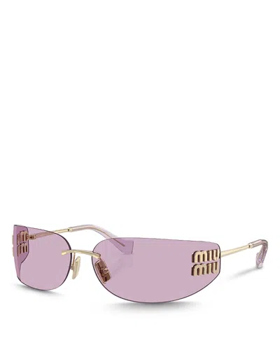 Miu Miu Rimless Logo Metal Rectangle Sunglasses In Pink