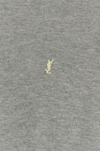 Saint Laurent Grey Crewneck T-shirt With Cassandre Embroidery In Cotton Man In Gray