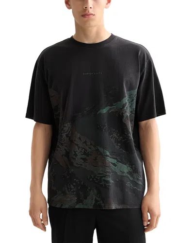 Scotch & Soda Loose Fit Over Dyed Graphic Tee In Black