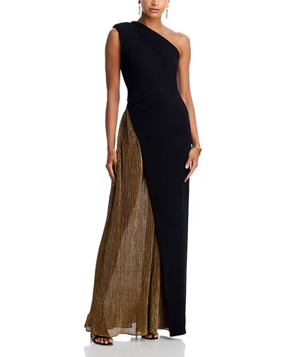 Black Halo Marigold One-shoulder Metallic Mixed Media Stretch Crepe Gown In Multi