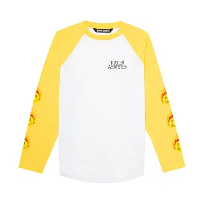 Pre-owned Palm Angels Burning Head Vintage Long-sleeve Tee 'white/yellow' | Men's Size M