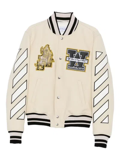 Off-white Mens Frozen Dew Lion Varsity Patches Wool-blend Jacket In Neutral