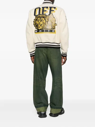 Off-white Mens Frozen Dew Lion Varsity Patches Wool-blend Jacket In Neutral