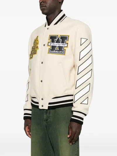 Off-white Mens Frozen Dew Lion Varsity Patches Wool-blend Jacket In Neutral