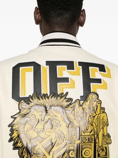 Off-white Mens Frozen Dew Lion Varsity Patches Wool-blend Jacket In Neutral