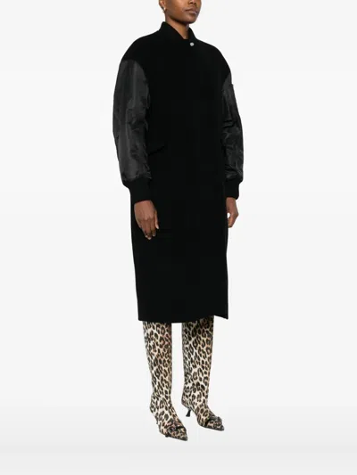 Pinko Long Bomber Coat In Wool And Nylon In Black