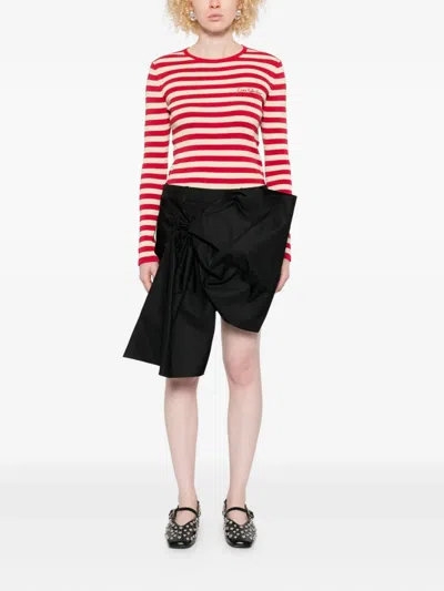 Valentino Embroidered Striped Ribbed-knit Cotton Sweater In Red