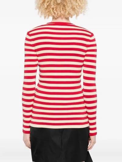 Valentino Embroidered Striped Ribbed-knit Cotton Sweater In Red