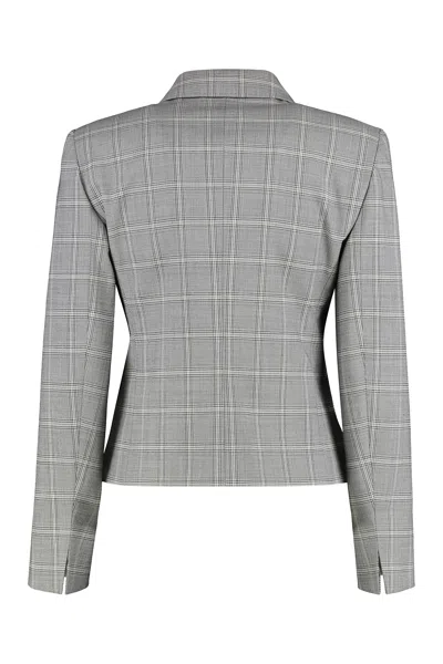 Max Mara Tailored Grey Wool Blazer With Classic Plaid Pattern In Gray