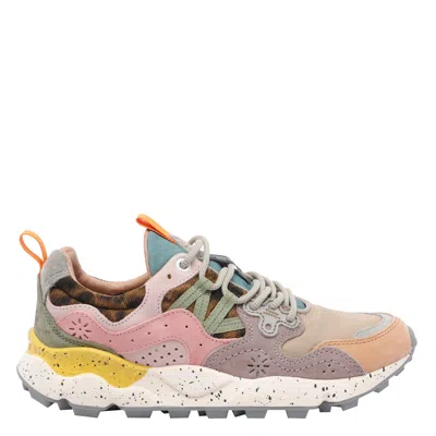 Flower Mountain Yamano 3 Pink And Yellow Suede And Nylon Trainers In Multi