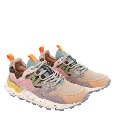 Flower Mountain Yamano 3 Pink And Yellow Suede And Nylon Trainers In Multi