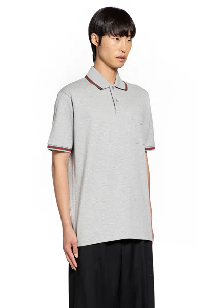 Gucci Grey Polo Shirt With Web Details And Logo Lettering On The Front In Wool Blend Man In Gray