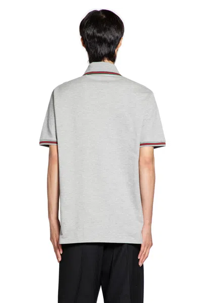 Gucci Grey Polo Shirt With Web Details And Logo Lettering On The Front In Wool Blend Man In Gray
