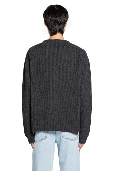 Gucci Grey Crewneck Sweater With Logo Lettering Embroidery On The Front In Wool Man In Black