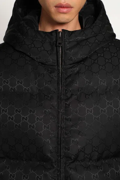 Gucci Down Jacket With Hood And Elastic Cuffs In Black