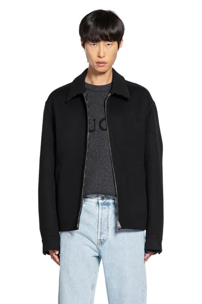 Gucci Men Black Jacket With Classic Collar And Web Motif On The Waist In Cotton Man In Black