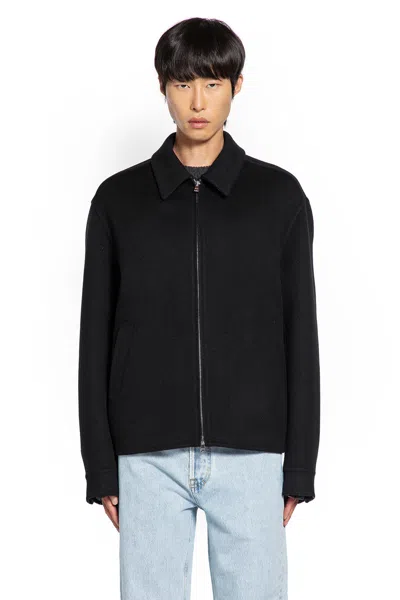 Gucci Men Black Jacket With Classic Collar And Web Motif On The Waist In Cotton Man In Black