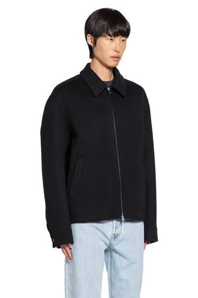 Gucci Men Black Jacket With Classic Collar And Web Motif On The Waist In Cotton Man In Black