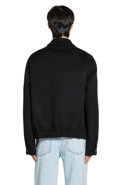 Gucci Men Black Jacket With Classic Collar And Web Motif On The Waist In Cotton Man In Black