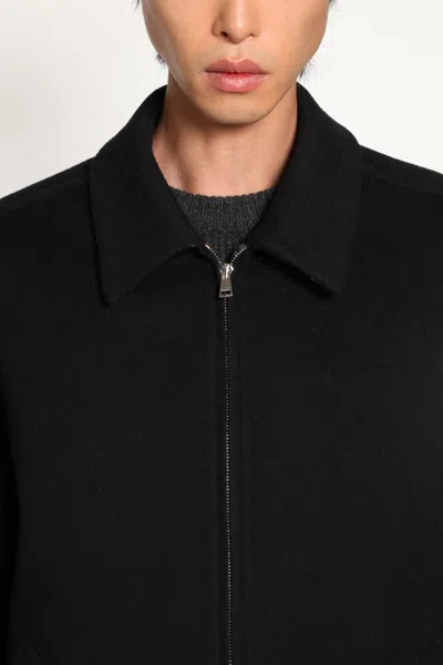 Gucci Men Black Jacket With Classic Collar And Web Motif On The Waist In Cotton Man In Black