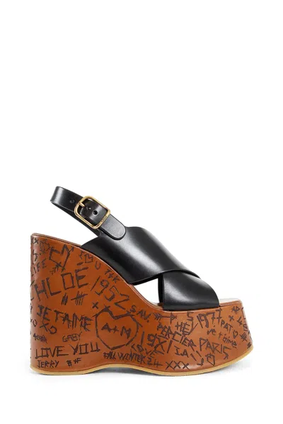 Chloé 130mm Maxime Leather Wedges In Black