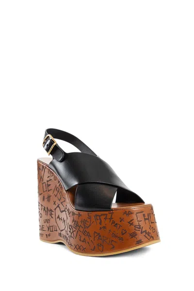 Chloé 130mm Maxime Leather Wedges In Black