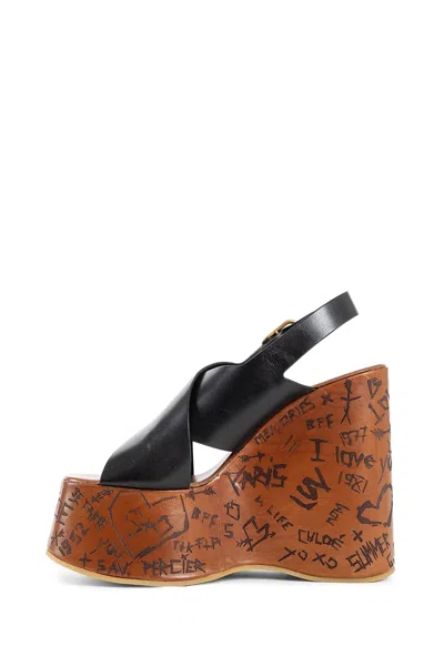 Chloé 130mm Maxime Leather Wedges In Black