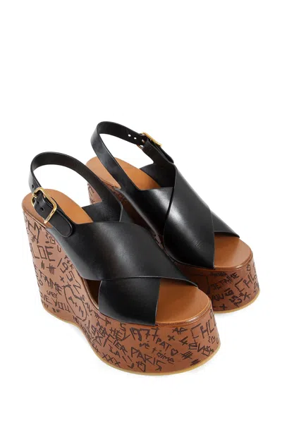 Chloé 130mm Maxime Leather Wedges In Black