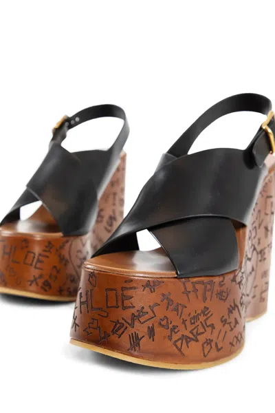 Chloé 130mm Maxime Leather Wedges In Black