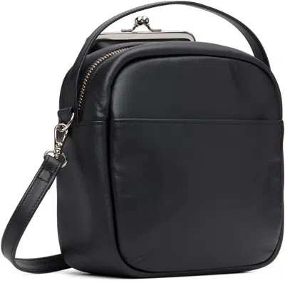 Y's Black Cow Leather Metal Clasp Box Bag