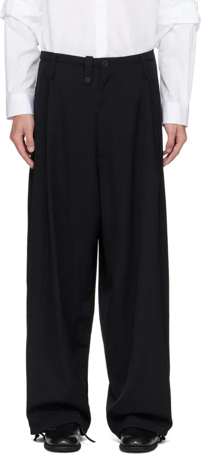 Yohji Yamamoto Mens Standard 2tucks String Wide-leg Wool Trousers Black Xs In Black