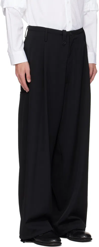 Yohji Yamamoto Mens Standard 2tucks String Wide-leg Wool Trousers Black Xs In Black