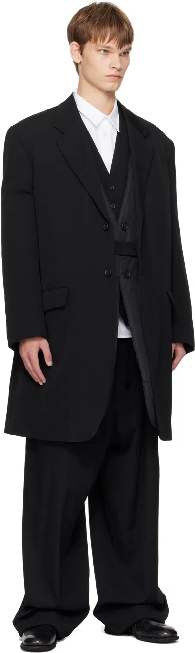 Yohji Yamamoto Mens Standard 2tucks String Wide-leg Wool Trousers Black Xs In Black