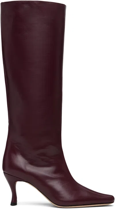 By Far Stevie 42 White Leather Boots In Burgundy