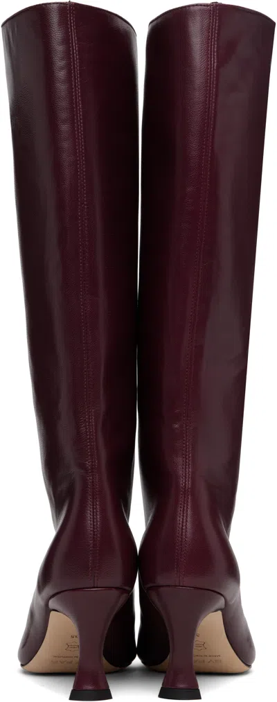 By Far Stevie 42 White Leather Boots In Burgundy