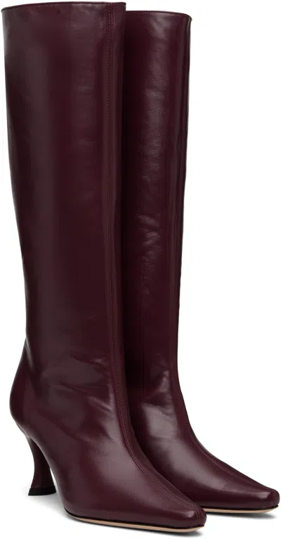 By Far Stevie 42 White Leather Boots In Burgundy