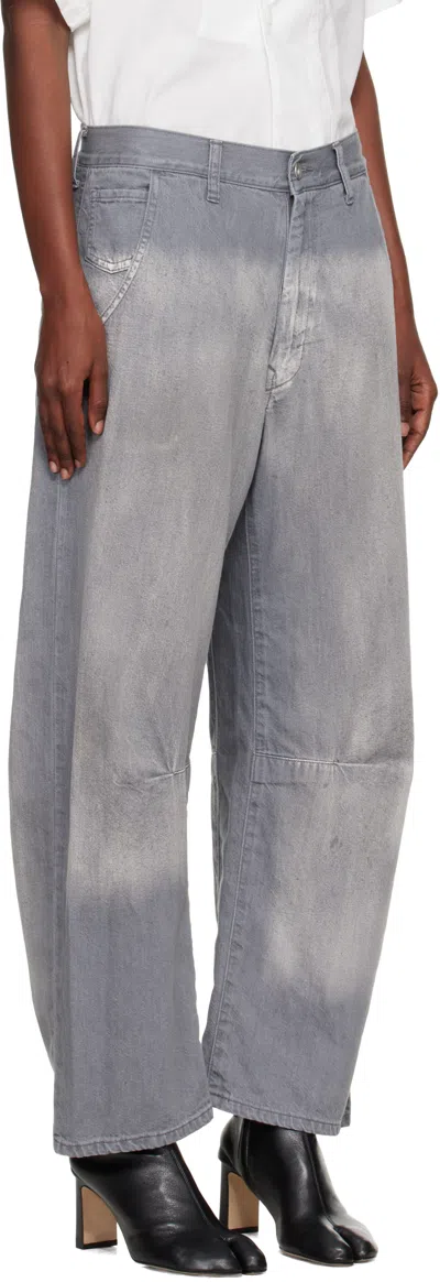 Y's Pocket Gusset-detail Wide-leg Jeans In Gray
