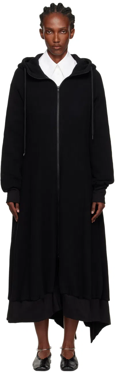 Yohji Yamamoto Black Hooded Track Maxi Dress