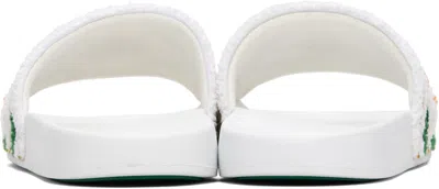 Casablanca Terry Slider Sandals Embroidered Strap Flat In White