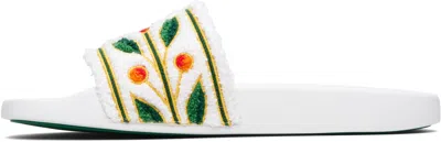 Casablanca Terry Slider Sandals Embroidered Strap Flat In White