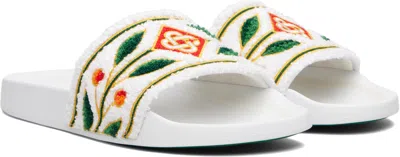 Casablanca Terry Slider Sandals Embroidered Strap Flat In White