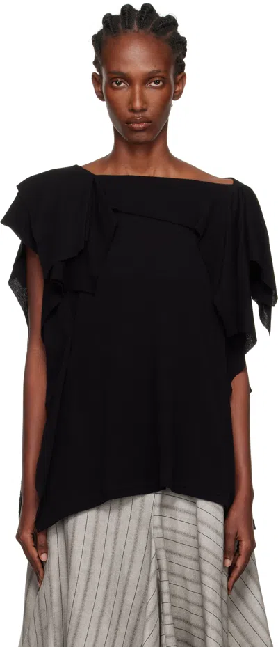 Yohji Yamamoto Black High Twisted Crepe & Interlock Draped T-shirt In Black