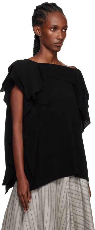 Yohji Yamamoto Black High Twisted Crepe & Interlock Draped T-shirt In Black
