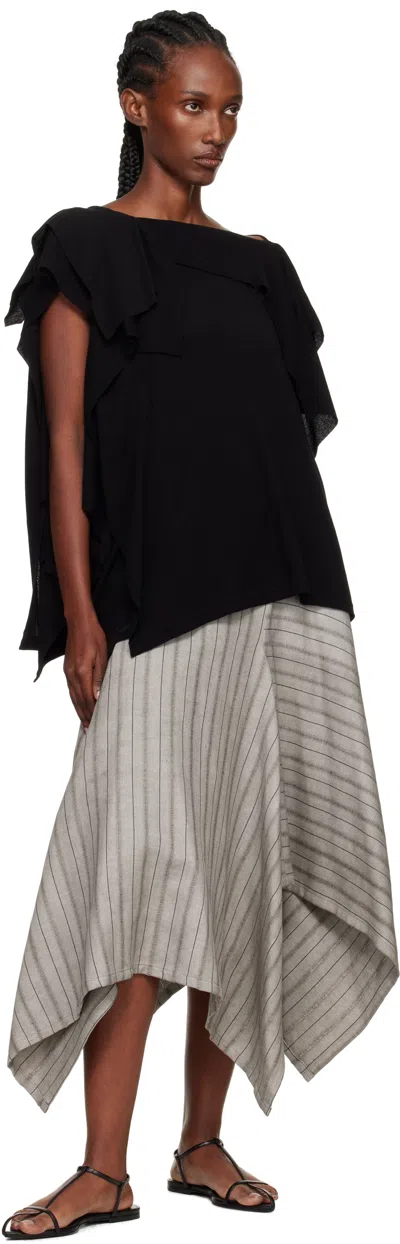 Yohji Yamamoto Black High Twisted Crepe & Interlock Draped T-shirt In Black