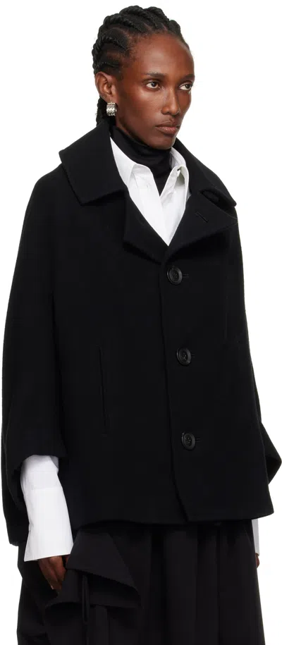 Y's Black U-irregular Short Sleeve Coat In Multi