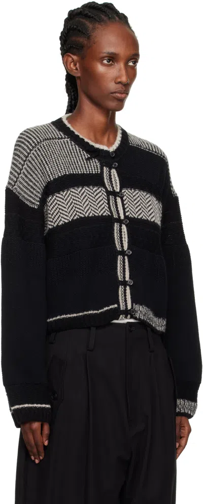 Y's Patchwork Cropped Cardigan In Black