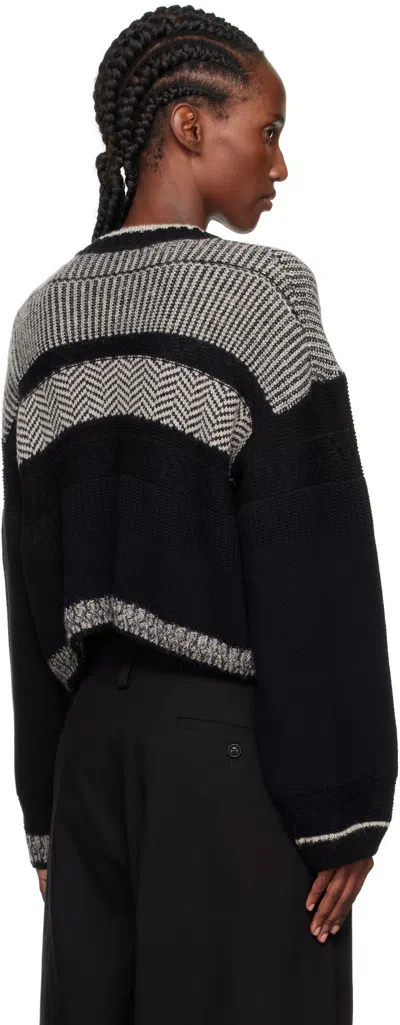 Y's Patchwork Cropped Cardigan In Black