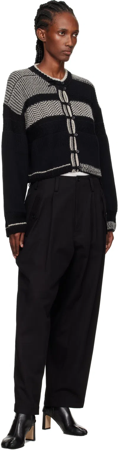 Y's Patchwork Cropped Cardigan In Black